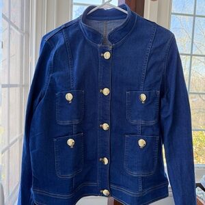 Lilly Pulitzer Shepa Blue Denim Jacket with Gold Buttons, Size L
